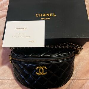 Authentic GWP from Chanel Black Quilted Fanny pack with Gold Chain